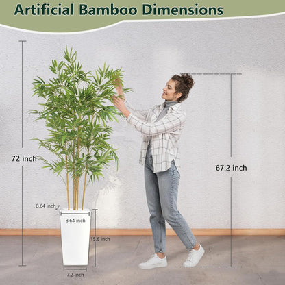 6 FT Artificial Bamboo Tree | White tall planter, realistic dense and adjustable bamboo leaves, faux greenery for home indoor outdoor patio decor