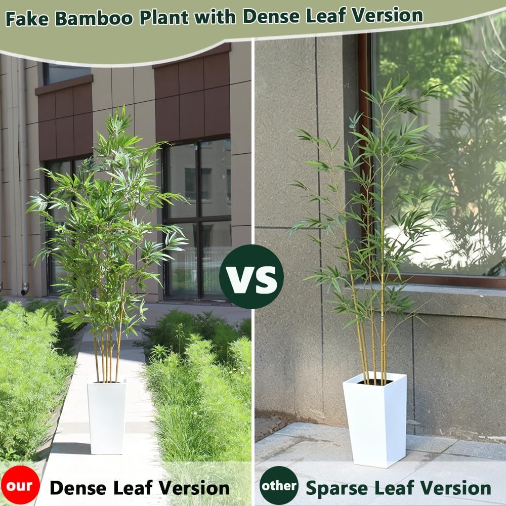 6 FT Artificial Bamboo Tree | White tall planter, realistic dense and adjustable bamboo leaves, faux greenery for home indoor outdoor patio decor