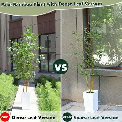 6 FT Artificial Bamboo Tree | White tall planter, realistic dense and adjustable bamboo leaves, faux greenery for home indoor outdoor patio decor
