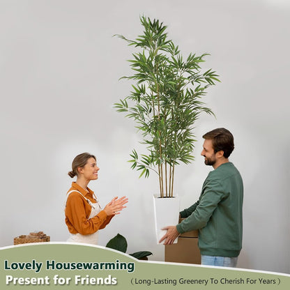6 FT Artificial Bamboo Tree | White tall planter, realistic dense and adjustable bamboo leaves, faux greenery for home indoor outdoor patio decor