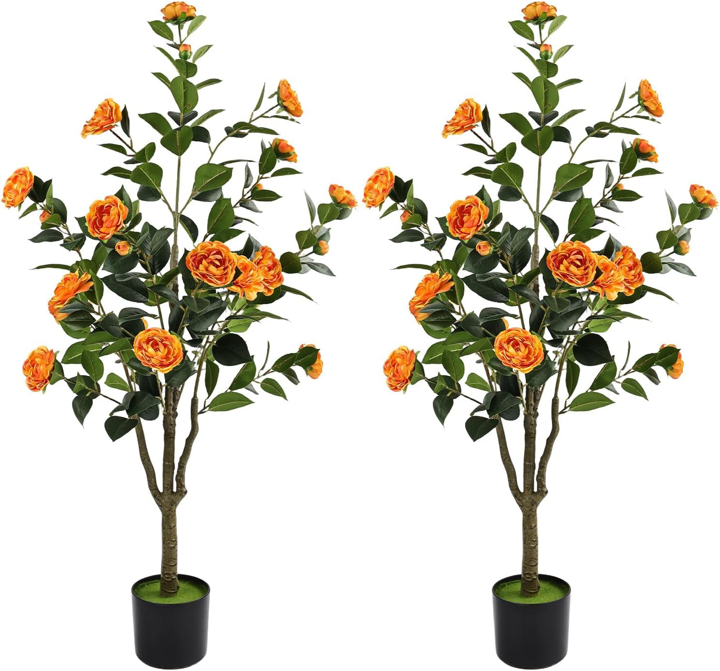 Orange Artificial Camellia Tree 2 Pcs 48Inch/4Ft