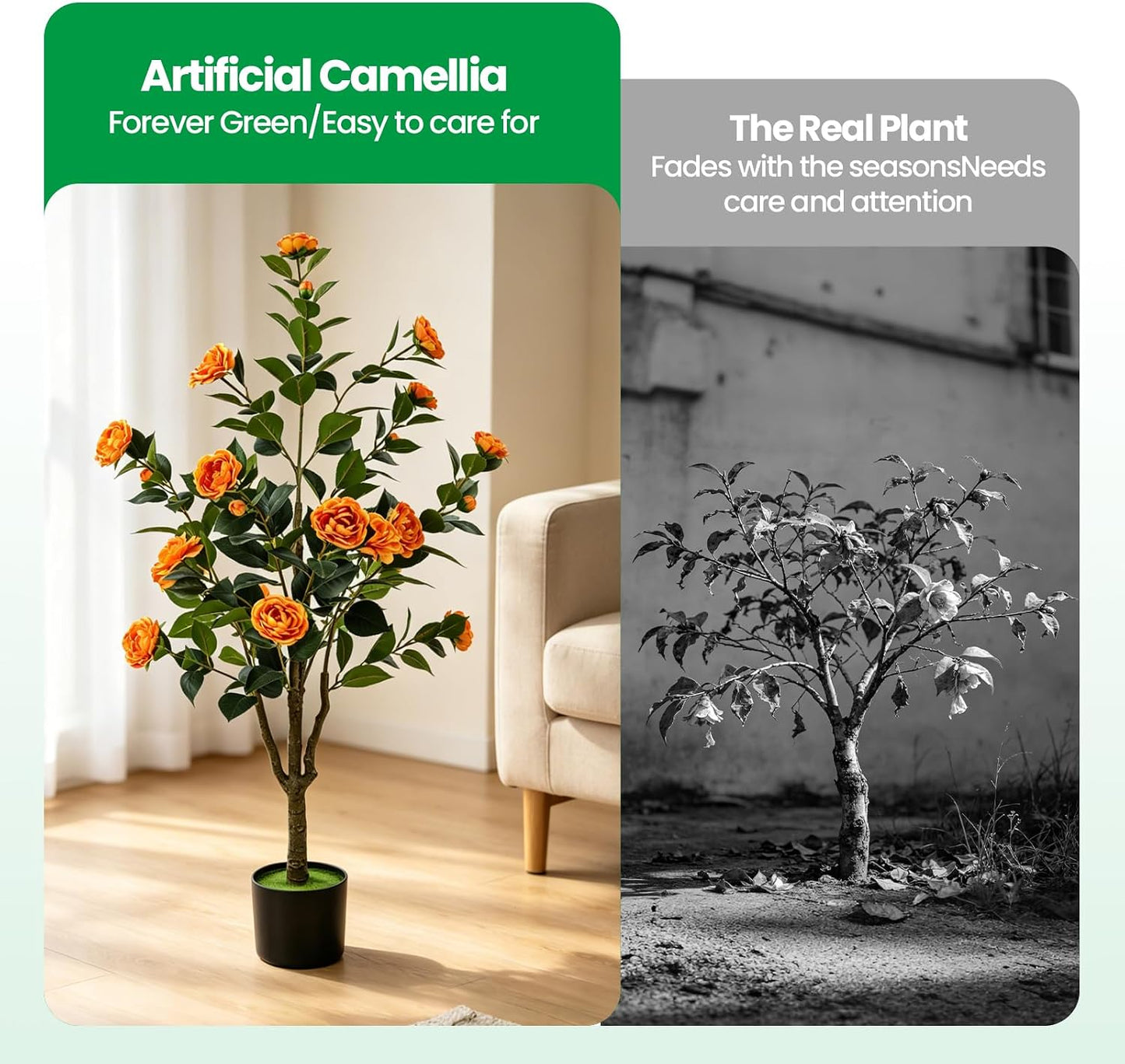 Orange Artificial Camellia Tree 2 Pcs 48Inch/4Ft