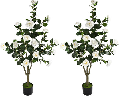 Orange Artificial Camellia Tree 2 Pcs 48Inch/4Ft