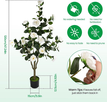 Orange Artificial Camellia Tree 2 Pcs 48Inch/4Ft