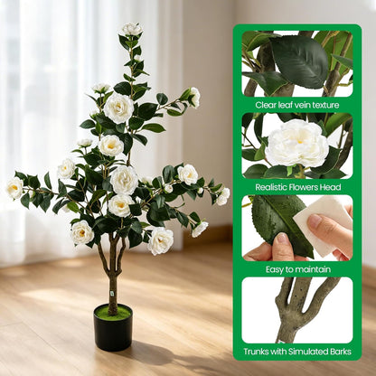 Orange Artificial Camellia Tree 2 Pcs 48Inch/4Ft