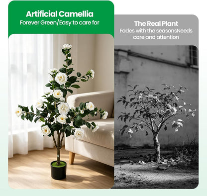 Orange Artificial Camellia Tree 2 Pcs 48Inch/4Ft