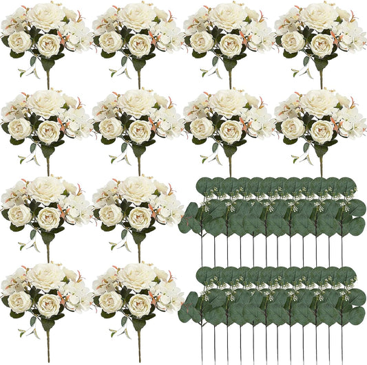 Ivory White Peonies Artificial Flowers for Centerpieces