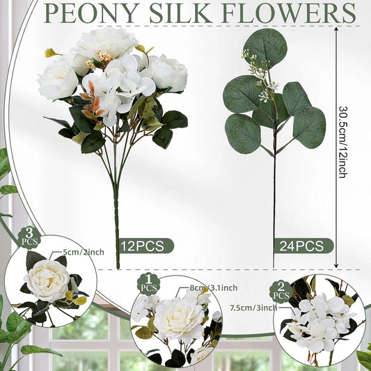 Ivory White Peonies Artificial Flowers for Centerpieces