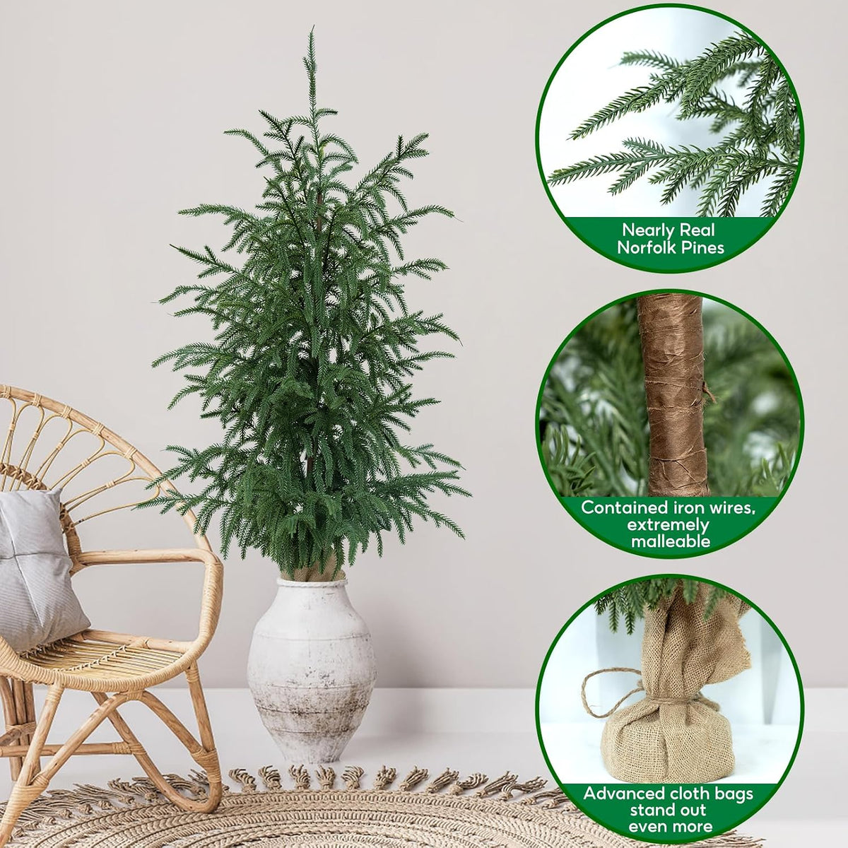 3FT Artificial Norfolk Pine Tree 2-Pack, UV Resistant Plants Indoor Outdoor
