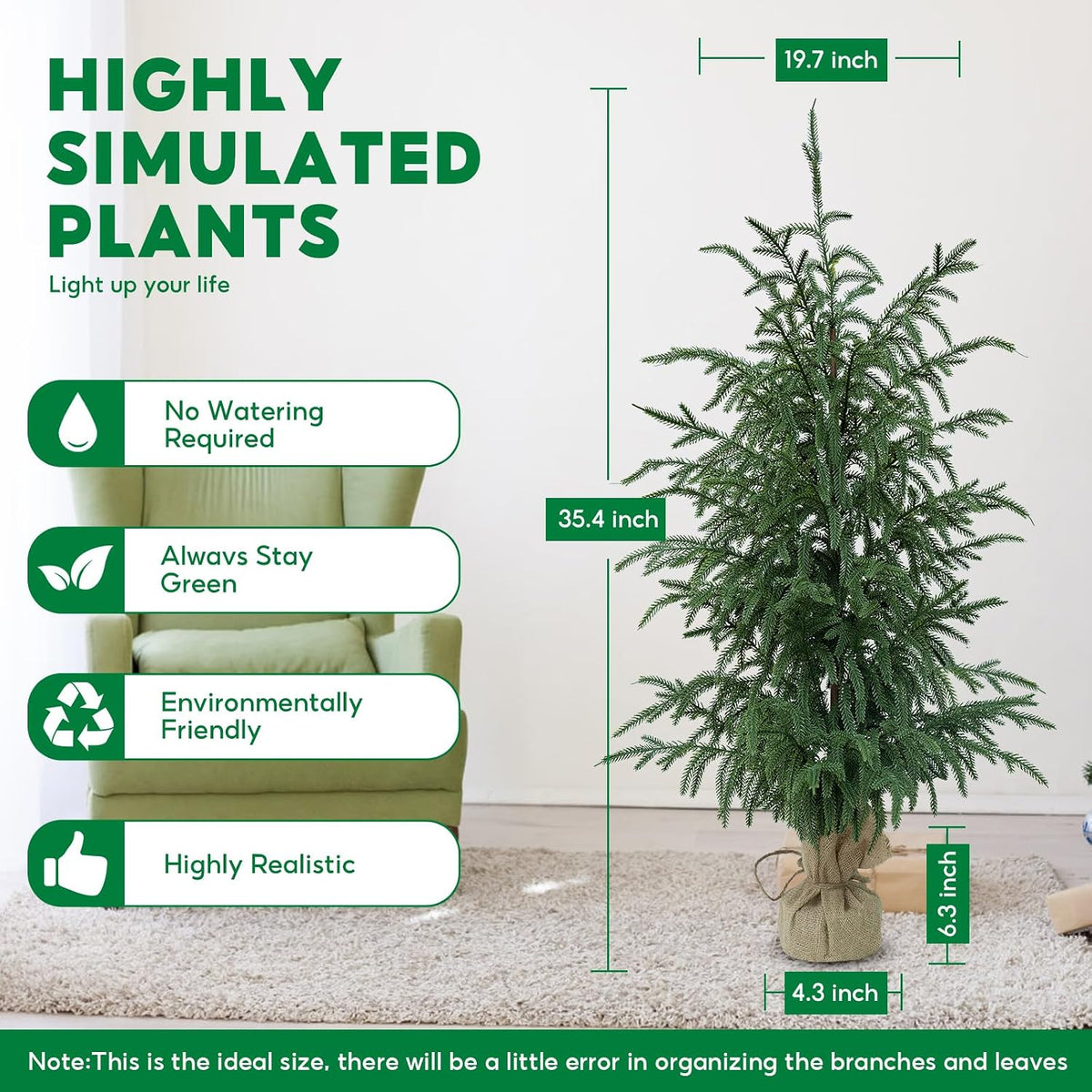 3FT Artificial Norfolk Pine Tree 2-Pack, UV Resistant Plants Indoor Outdoor