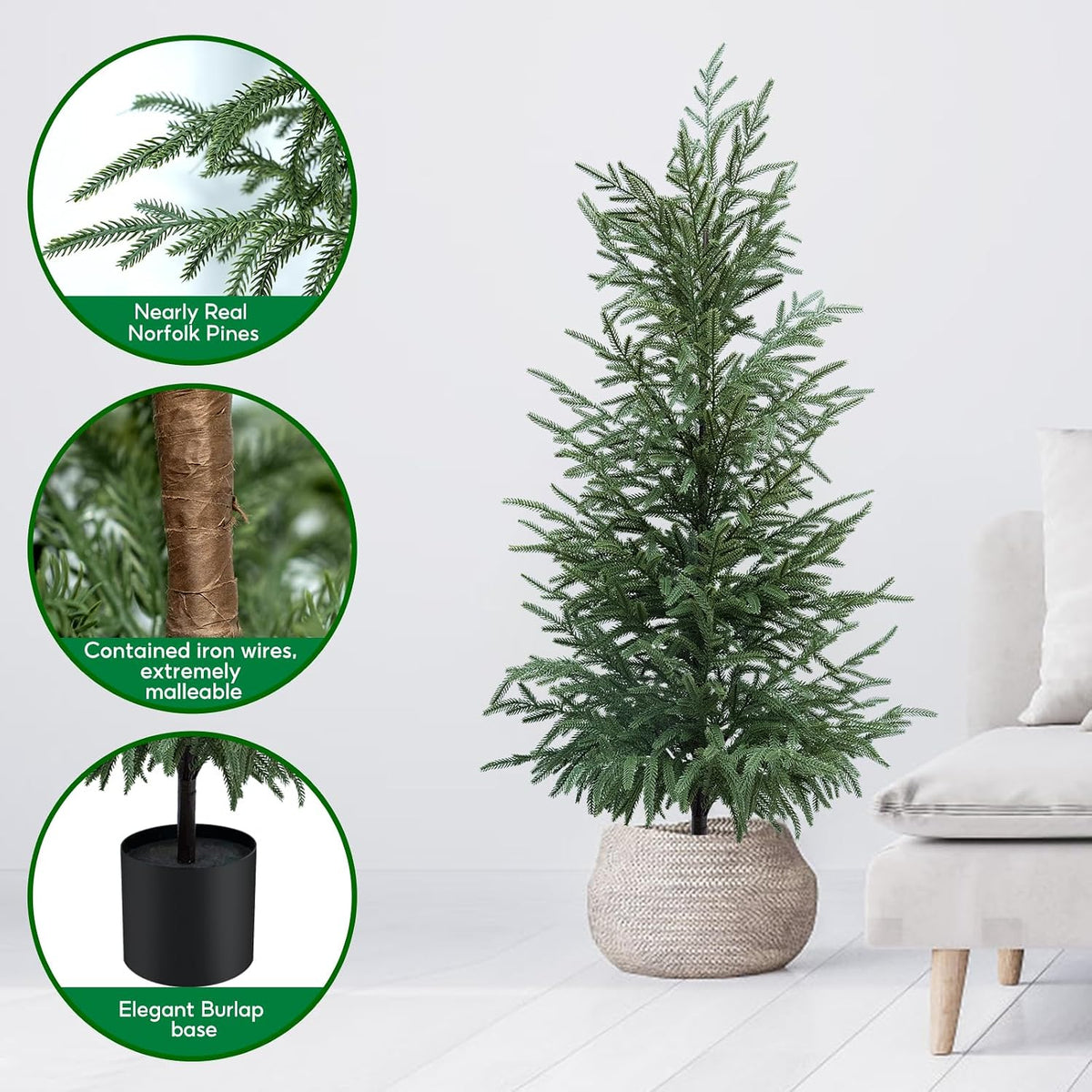 3FT Artificial Norfolk Pine Tree 2-Pack, UV Resistant Plants Indoor Outdoor