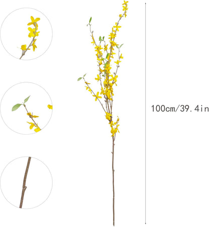Artificial Forsythia Branches, 39.4 Inch Cherry Blossom, Spring Flowers Artificial for Decoration, Silk Forsythia Flowers Artificial Orchids Wedding Office Home Party Dining Table Decor