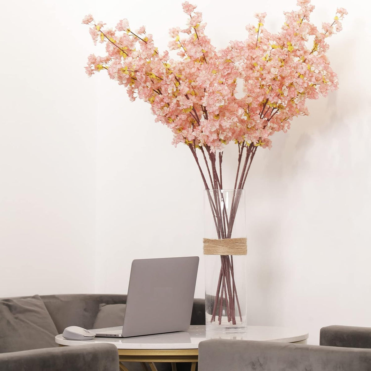 Artificial Forsythia Branches, 39.4 Inch Cherry Blossom, Spring Flowers Artificial for Decoration, Silk Forsythia Flowers Artificial Orchids Wedding Office Home Party Dining Table Decor