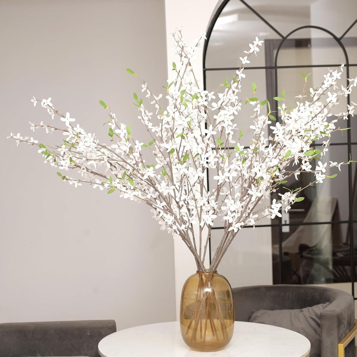 Artificial Forsythia Branches, 39.4 Inch Cherry Blossom, Spring Flowers Artificial for Decoration, Silk Forsythia Flowers Artificial Orchids Wedding Office Home Party Dining Table Decor
