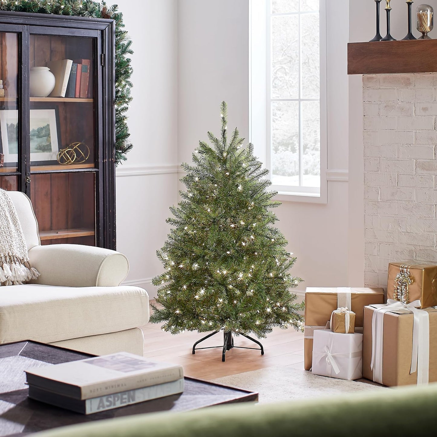 6 ft Pre-Lit Dunhill Fir Artificial Christmas Tree, 600 Warm White LED Lights, 1,430 Tips, Includes Stand, Green | 600 Clear Lights, 1,430 Tips, Includes Stand, Green