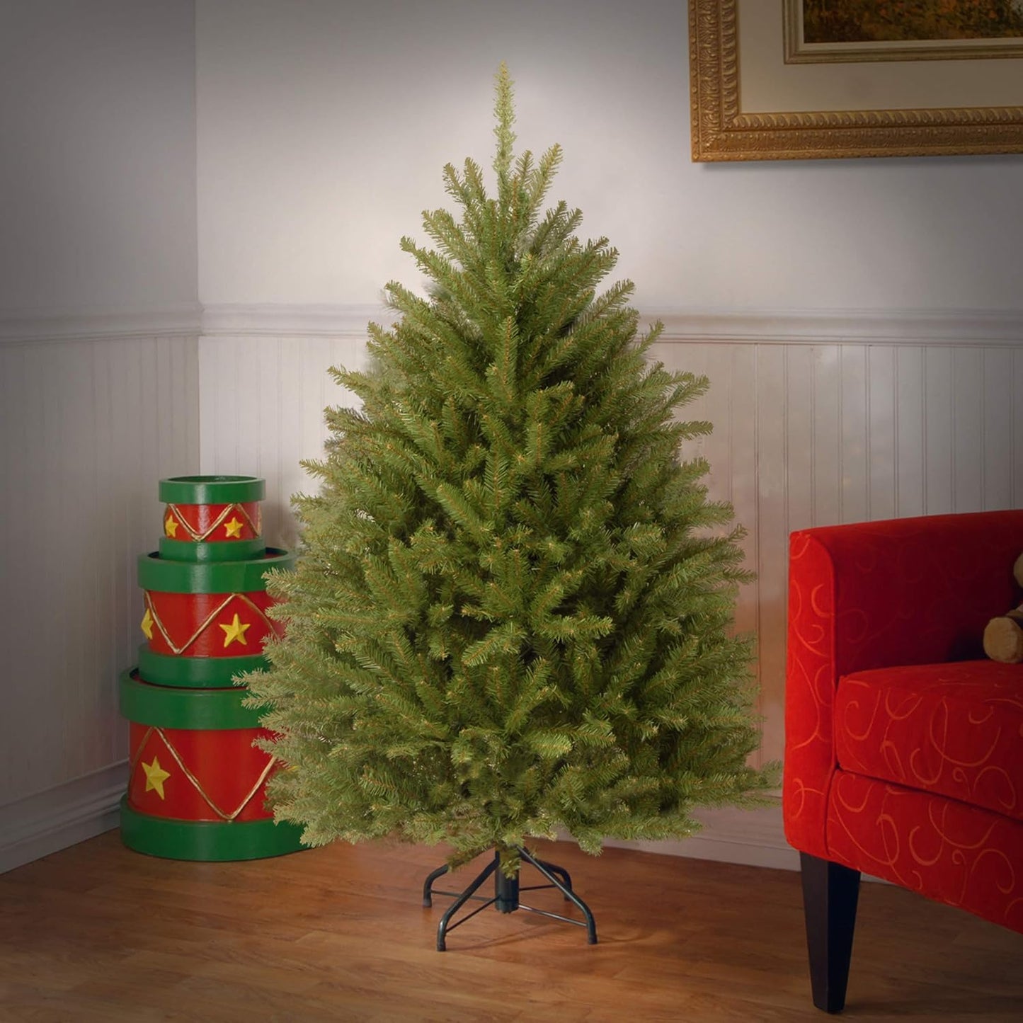 6 ft Pre-Lit Dunhill Fir Artificial Christmas Tree, 600 Warm White LED Lights, 1,430 Tips, Includes Stand, Green | 600 Clear Lights, 1,430 Tips, Includes Stand, Green