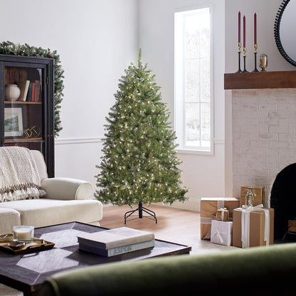 6 ft Pre-Lit Dunhill Fir Artificial Christmas Tree, 600 Warm White LED Lights, 1,430 Tips, Includes Stand, Green | 600 Clear Lights, 1,430 Tips, Includes Stand, Green