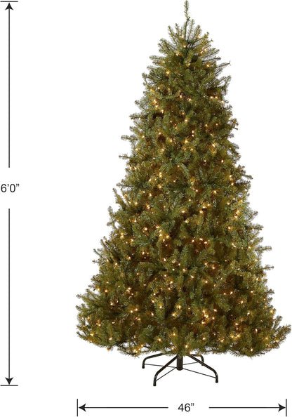 6 ft Pre-Lit Dunhill Fir Artificial Christmas Tree, 600 Warm White LED Lights, 1,430 Tips, Includes Stand, Green | 600 Clear Lights, 1,430 Tips, Includes Stand, Green