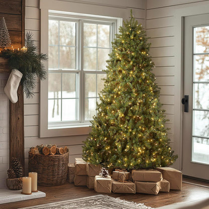 6 ft Pre-Lit Dunhill Fir Artificial Christmas Tree, 600 Warm White LED Lights, 1,430 Tips, Includes Stand, Green | 600 Clear Lights, 1,430 Tips, Includes Stand, Green
