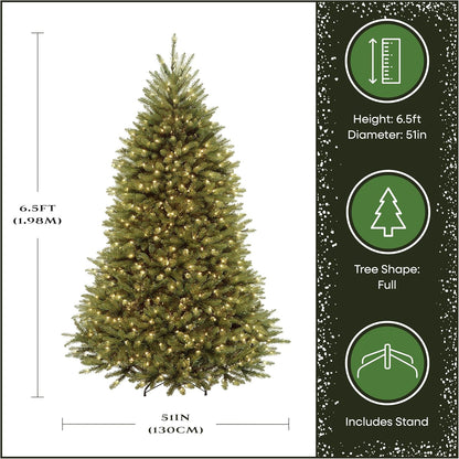 6 ft Pre-Lit Dunhill Fir Artificial Christmas Tree, 600 Warm White LED Lights, 1,430 Tips, Includes Stand, Green | 600 Clear Lights, 1,430 Tips, Includes Stand, Green