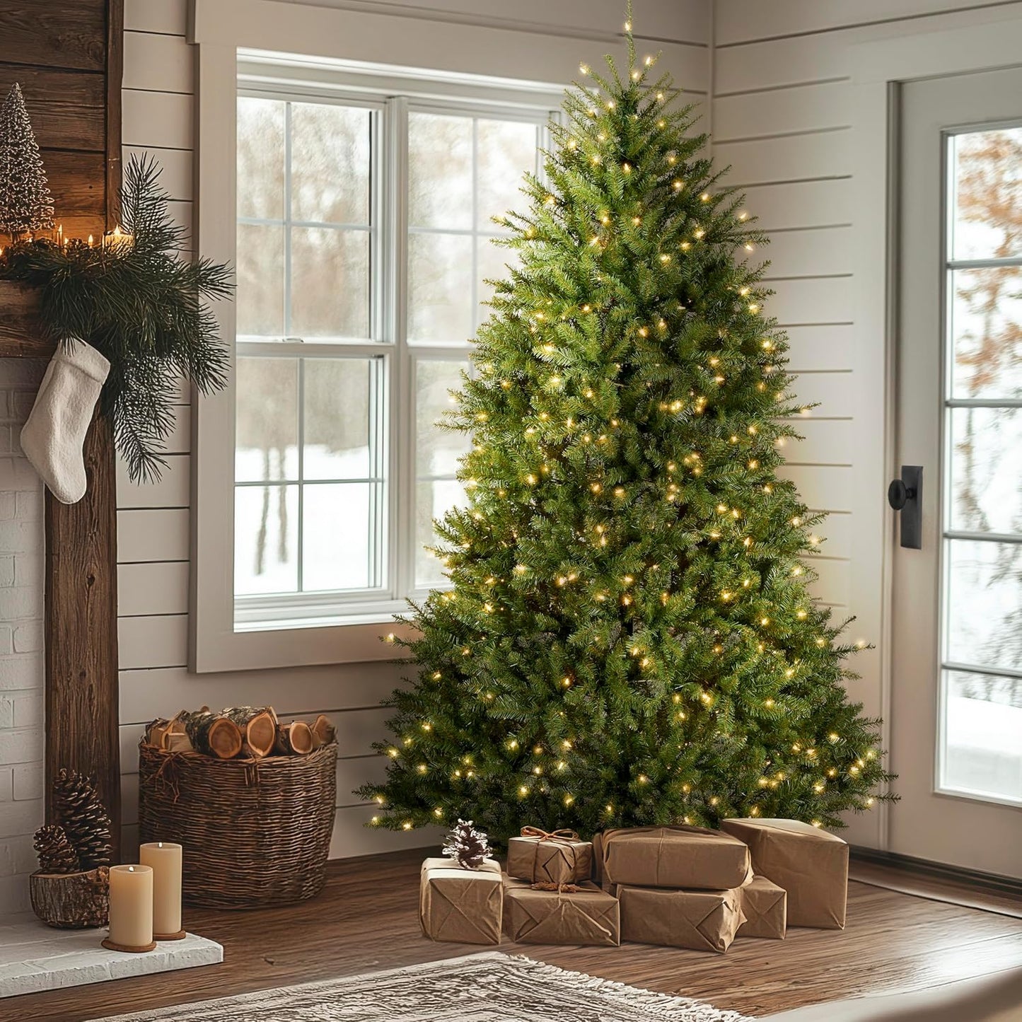 6 ft Pre-Lit Dunhill Fir Artificial Christmas Tree, 600 Warm White LED Lights, 1,430 Tips, Includes Stand, Green | 600 Clear Lights, 1,430 Tips, Includes Stand, Green