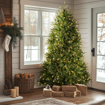6 ft Pre-Lit Dunhill Fir Artificial Christmas Tree, 600 Warm White LED Lights, 1,430 Tips, Includes Stand, Green | 600 Clear Lights, 1,430 Tips, Includes Stand, Green
