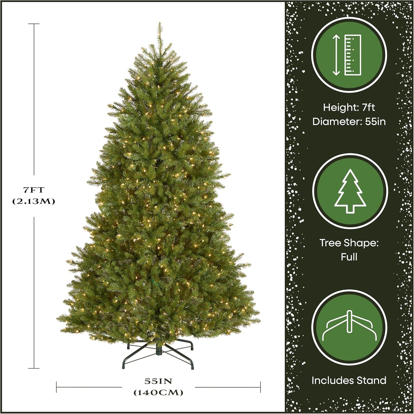 6 ft Pre-Lit Dunhill Fir Artificial Christmas Tree, 600 Warm White LED Lights, 1,430 Tips, Includes Stand, Green | 600 Clear Lights, 1,430 Tips, Includes Stand, Green