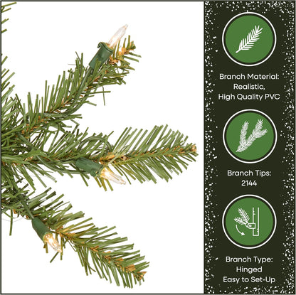 6 ft Pre-Lit Dunhill Fir Artificial Christmas Tree, 600 Warm White LED Lights, 1,430 Tips, Includes Stand, Green | 600 Clear Lights, 1,430 Tips, Includes Stand, Green