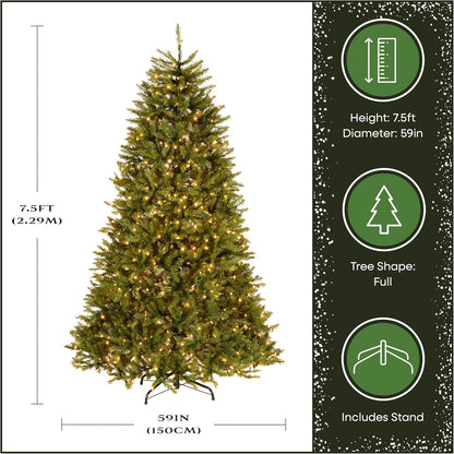 6 ft Pre-Lit Dunhill Fir Artificial Christmas Tree, 600 Warm White LED Lights, 1,430 Tips, Includes Stand, Green | 600 Clear Lights, 1,430 Tips, Includes Stand, Green