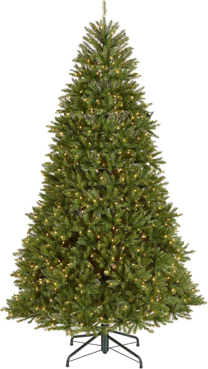 6 ft Pre-Lit Dunhill Fir Artificial Christmas Tree, 600 Warm White LED Lights, 1,430 Tips, Includes Stand, Green | 600 Clear Lights, 1,430 Tips, Includes Stand, Green
