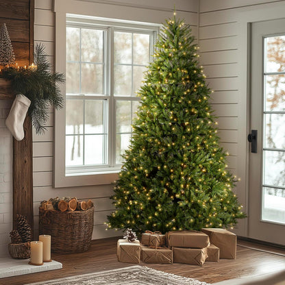 6 ft Pre-Lit Dunhill Fir Artificial Christmas Tree, 600 Warm White LED Lights, 1,430 Tips, Includes Stand, Green | 600 Clear Lights, 1,430 Tips, Includes Stand, Green