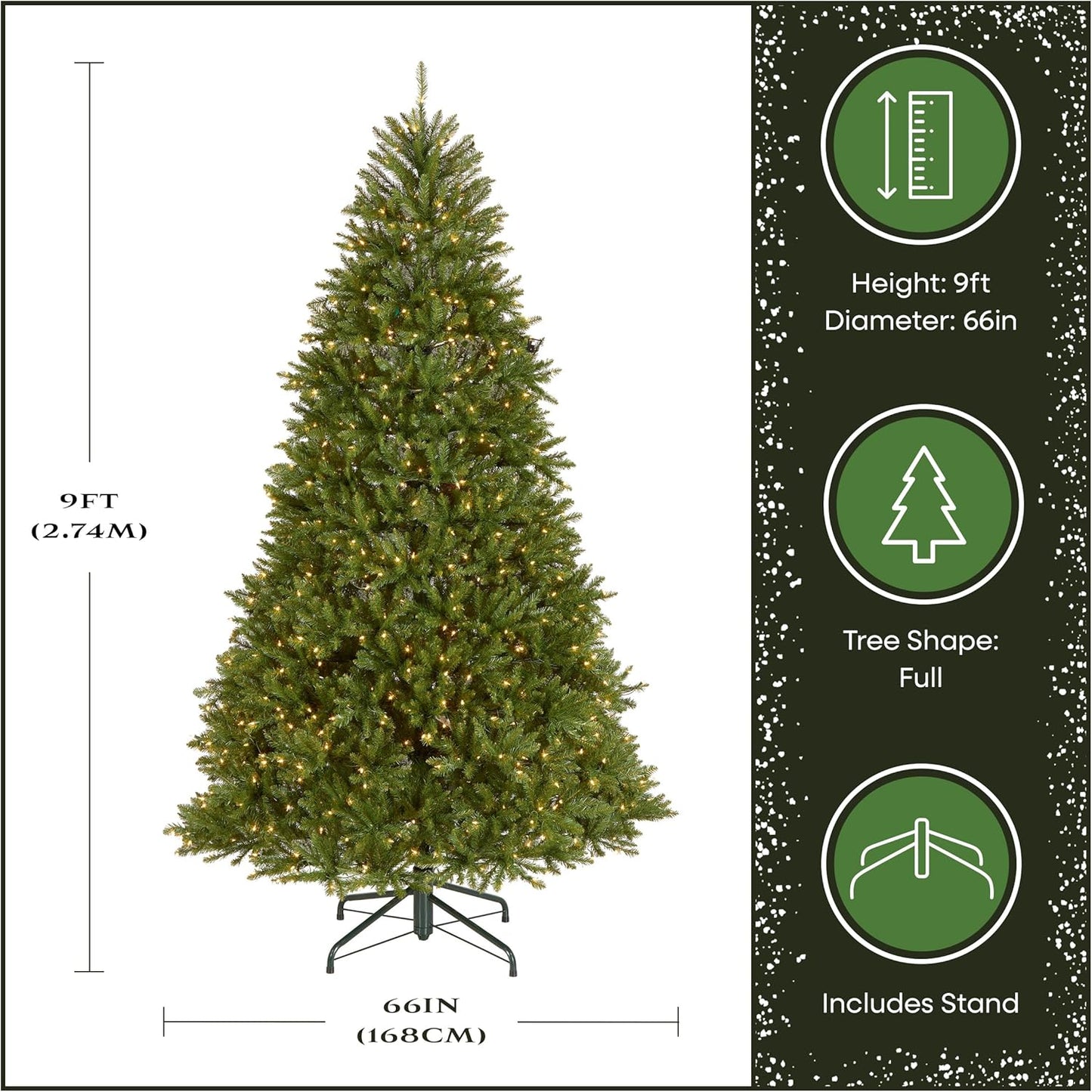 6 ft Pre-Lit Dunhill Fir Artificial Christmas Tree, 600 Warm White LED Lights, 1,430 Tips, Includes Stand, Green | 600 Clear Lights, 1,430 Tips, Includes Stand, Green