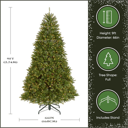 6 ft Pre-Lit Dunhill Fir Artificial Christmas Tree, 600 Warm White LED Lights, 1,430 Tips, Includes Stand, Green | 600 Clear Lights, 1,430 Tips, Includes Stand, Green