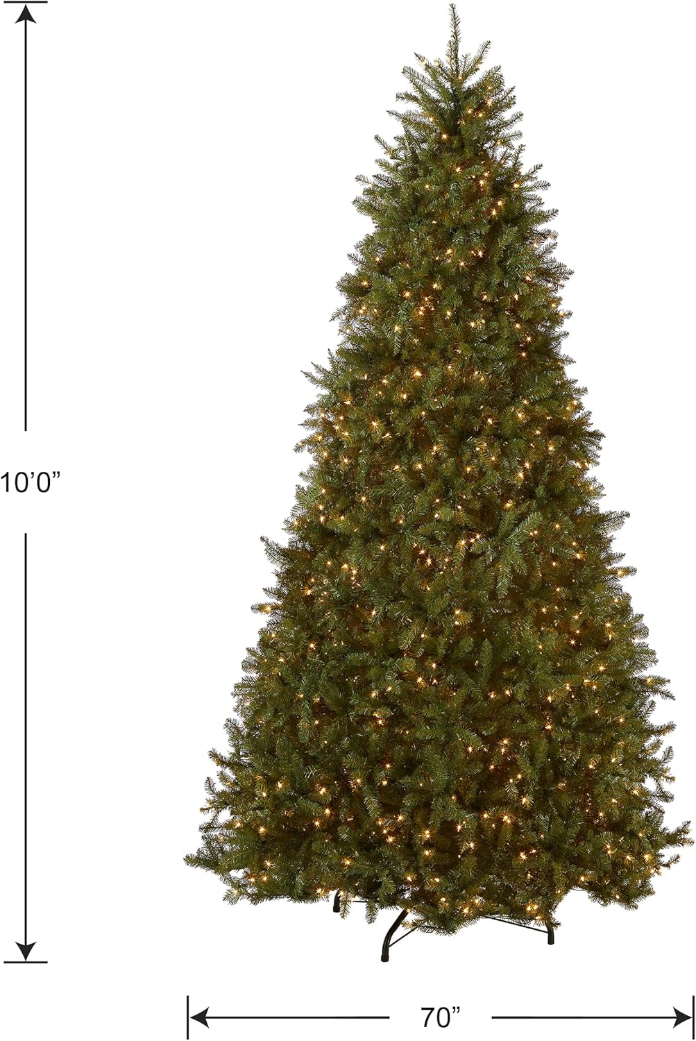 6 ft Pre-Lit Dunhill Fir Artificial Christmas Tree, 600 Warm White LED Lights, 1,430 Tips, Includes Stand, Green | 600 Clear Lights, 1,430 Tips, Includes Stand, Green