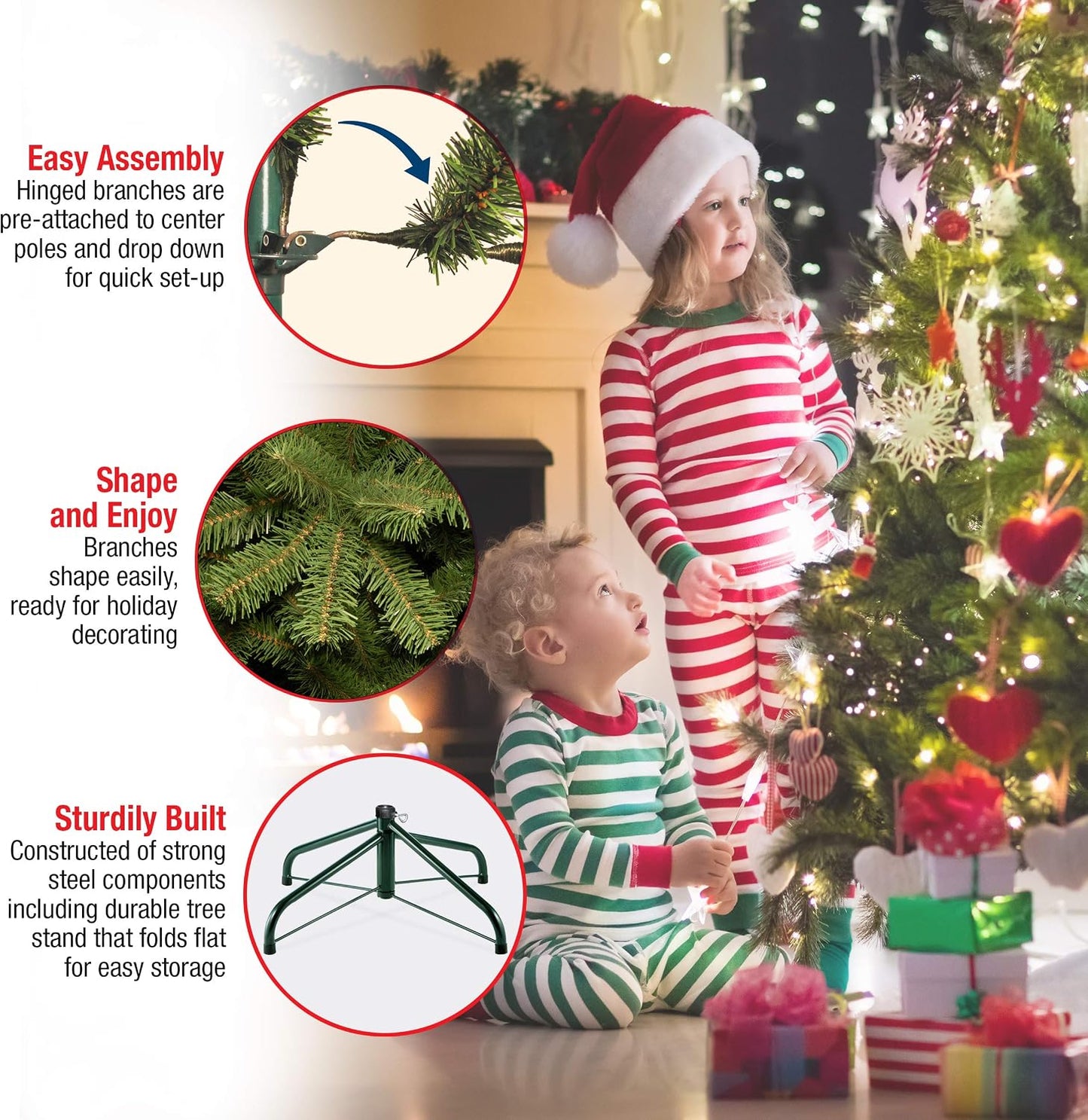 6 ft Pre-Lit Dunhill Fir Artificial Christmas Tree, 600 Warm White LED Lights, 1,430 Tips, Includes Stand, Green | 600 Clear Lights, 1,430 Tips, Includes Stand, Green