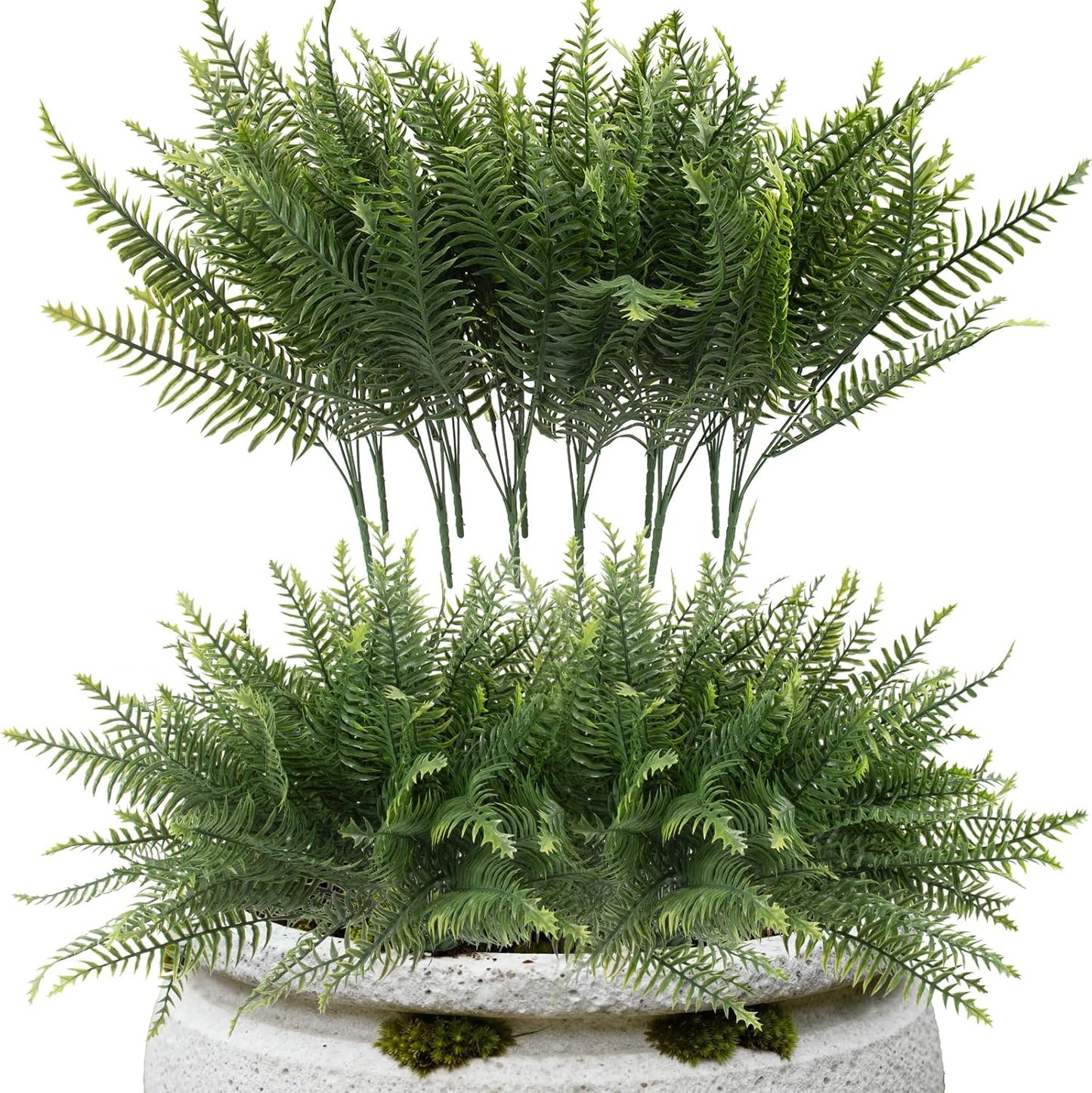12 Pcs Fake Ferns for Outdoors UV Resistant Faux Fern Plants, Artificial Greenery Fern Stmes for Outside, Garden Porch & Patio Greenery Decor(12, Green)