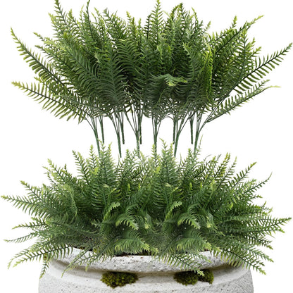 12 Pcs Fake Ferns for Outdoors UV Resistant Faux Fern Plants, Artificial Greenery Fern Stmes for Outside, Garden Porch & Patio Greenery Decor(12, Green)