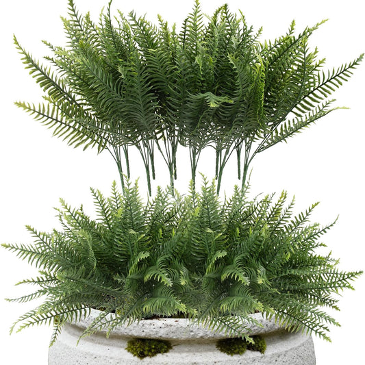 12 Pcs Fake Ferns for Outdoors UV Resistant Faux Fern Plants, Artificial Greenery Fern Stmes for Outside, Garden Porch & Patio Greenery Decor(12, Green)