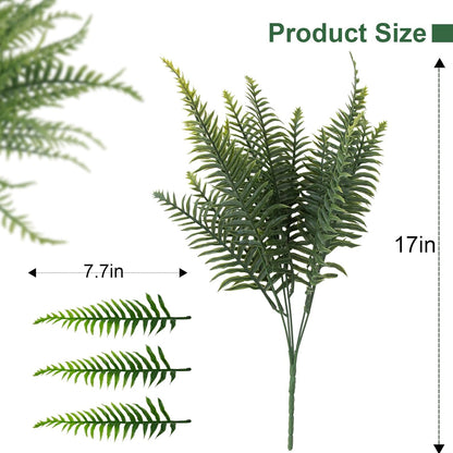 12 Pcs Fake Ferns for Outdoors UV Resistant Faux Fern Plants, Artificial Greenery Fern Stmes for Outside, Garden Porch & Patio Greenery Decor(12, Green)