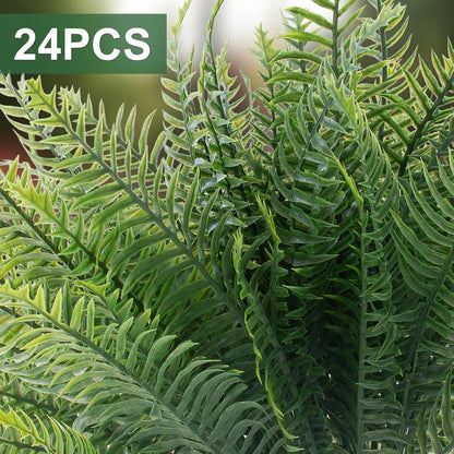 12 Pcs Fake Ferns for Outdoors UV Resistant Faux Fern Plants, Artificial Greenery Fern Stmes for Outside, Garden Porch & Patio Greenery Decor(12, Green)