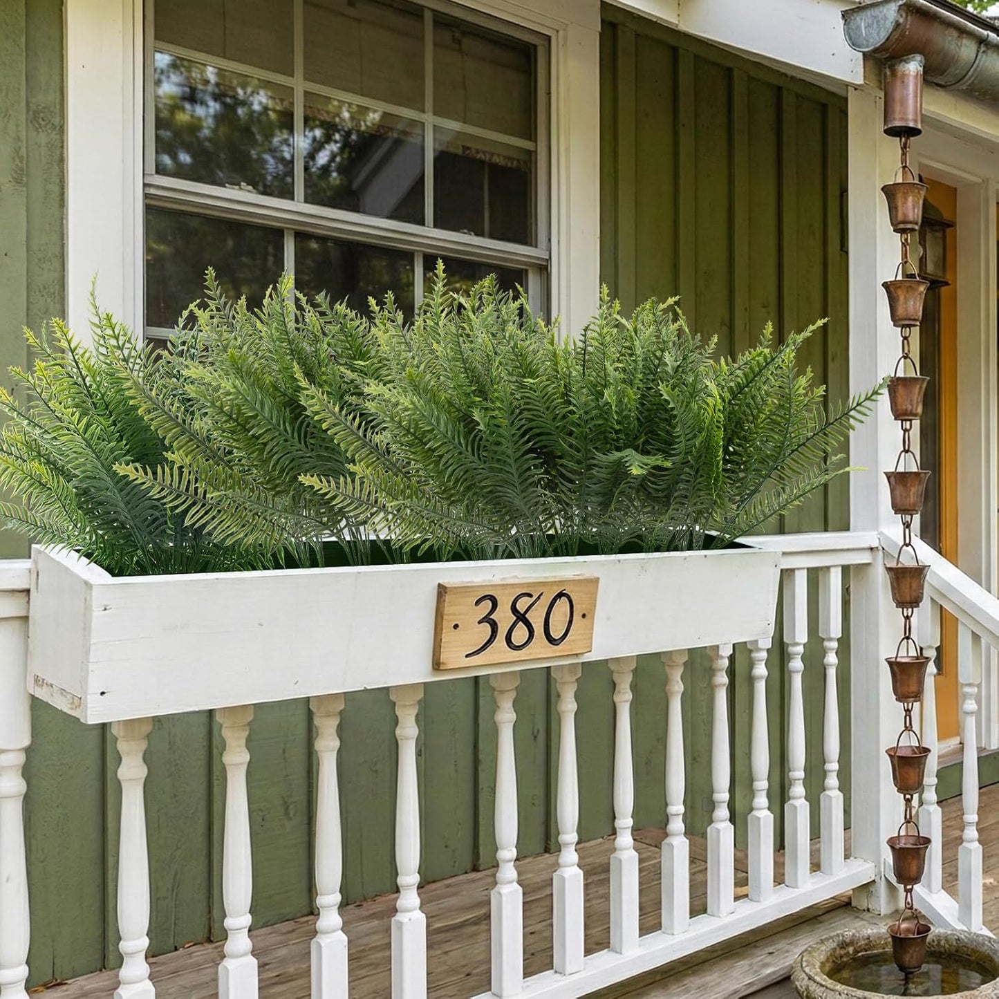 12 Pcs Fake Ferns for Outdoors UV Resistant Faux Fern Plants, Artificial Greenery Fern Stmes for Outside, Garden Porch & Patio Greenery Decor(12, Green)
