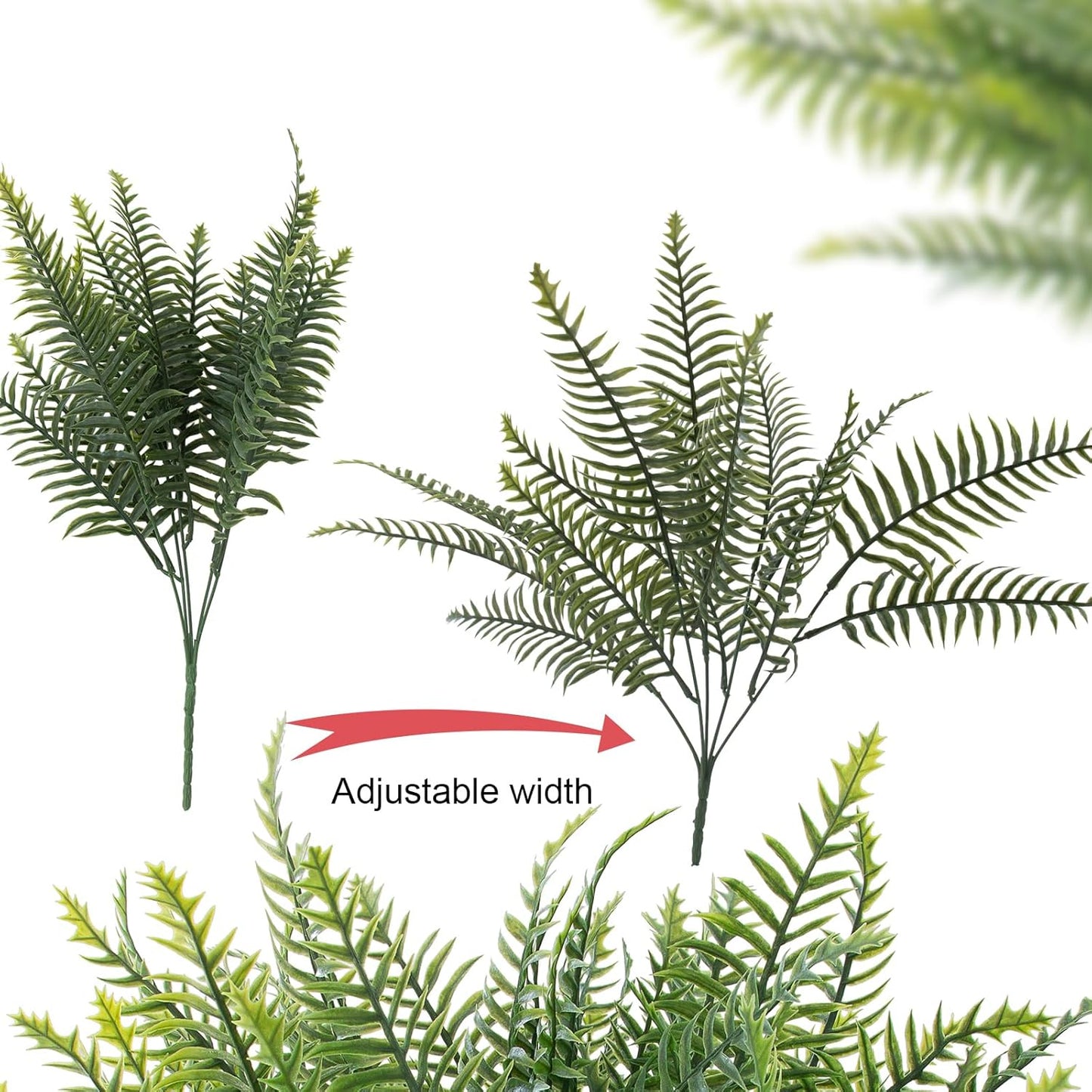 12 Pcs Fake Ferns for Outdoors UV Resistant Faux Fern Plants, Artificial Greenery Fern Stmes for Outside, Garden Porch & Patio Greenery Decor(12, Green)