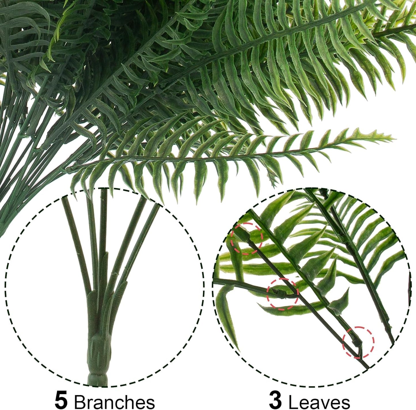 12 Pcs Fake Ferns for Outdoors UV Resistant Faux Fern Plants, Artificial Greenery Fern Stmes for Outside, Garden Porch & Patio Greenery Decor(12, Green)
