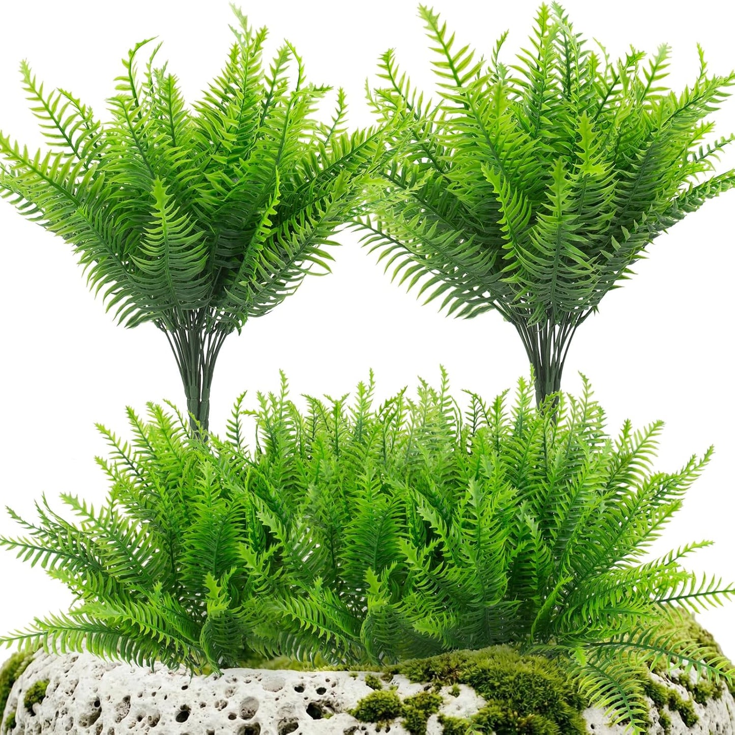 12 Pcs Fake Ferns for Outdoors UV Resistant Faux Fern Plants, Artificial Greenery Fern Stmes for Outside, Garden Porch & Patio Greenery Decor(12, Green)