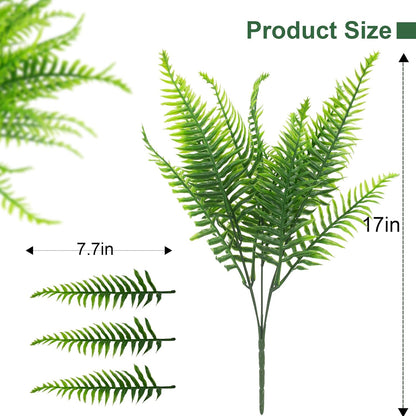 12 Pcs Fake Ferns for Outdoors UV Resistant Faux Fern Plants, Artificial Greenery Fern Stmes for Outside, Garden Porch & Patio Greenery Decor(12, Green)