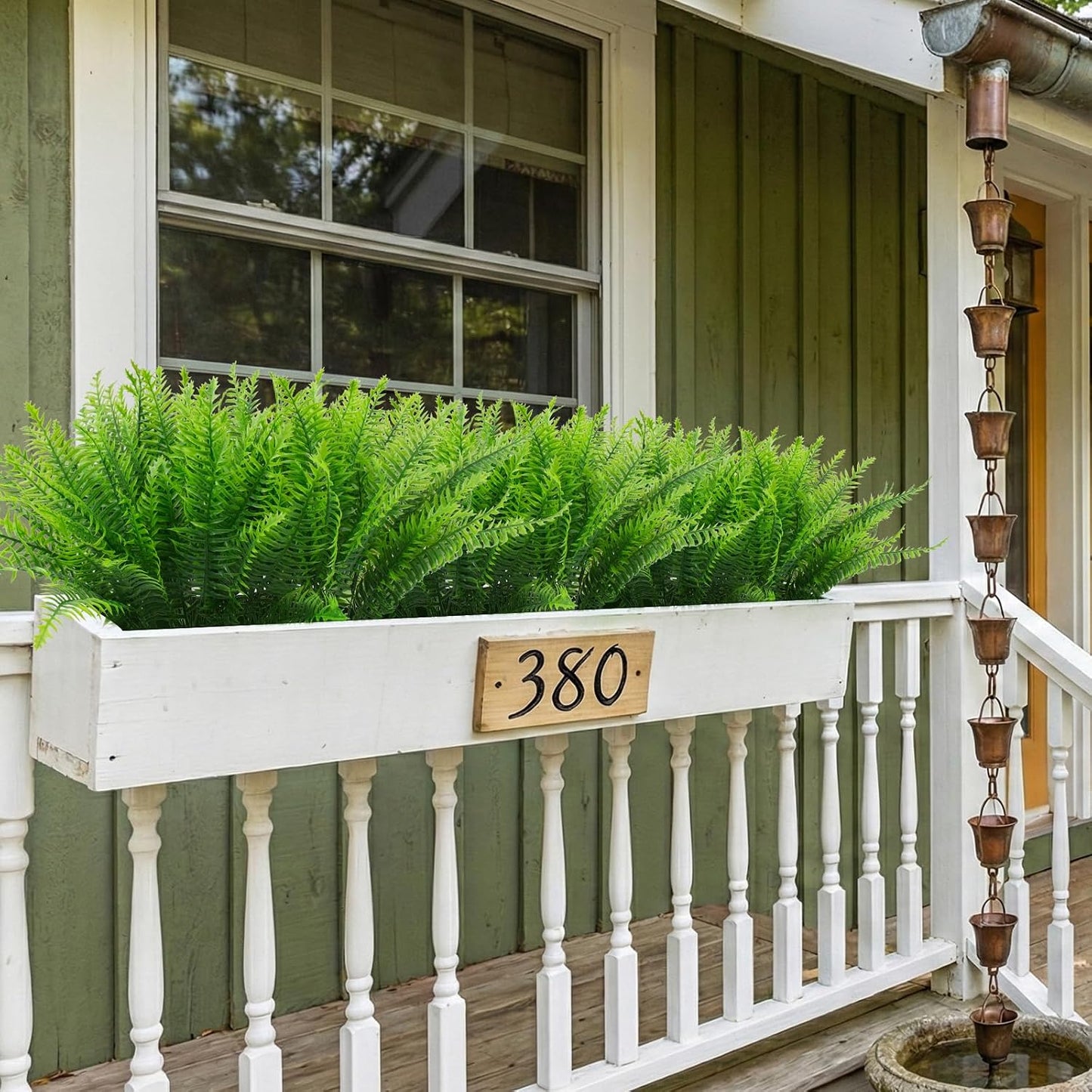 12 Pcs Fake Ferns for Outdoors UV Resistant Faux Fern Plants, Artificial Greenery Fern Stmes for Outside, Garden Porch & Patio Greenery Decor(12, Green)