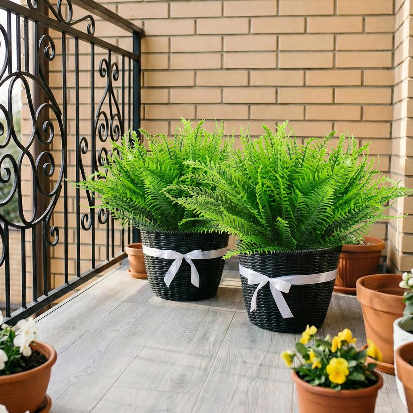 12 Pcs Fake Ferns for Outdoors UV Resistant Faux Fern Plants, Artificial Greenery Fern Stmes for Outside, Garden Porch & Patio Greenery Decor(12, Green)