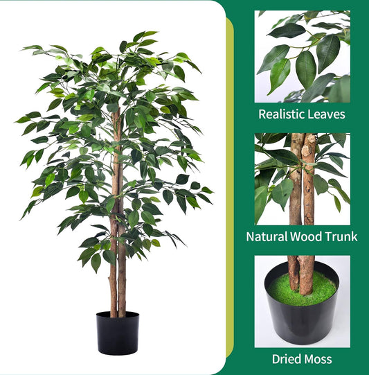 2Packs 6FT Artificial Ficus Trees with Realistic Leaves and Natural Trunk, Faux Ficus Tree with Sturdy Plastic Nursery Pot, Fake Ficus Tree for Office Home Farmhouse for Indoor Outdoor Decor