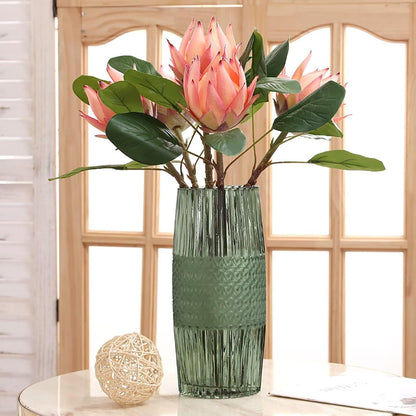 3 Pcs Artificial Protea Flowers, Real Touch Faux Pink King Protea Arrangements for Home, Wedding, Party, Office Table Centerpiece Decor