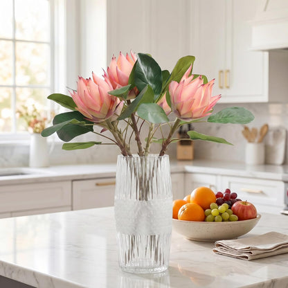 3 Pcs Artificial Protea Flowers, Real Touch Faux Pink King Protea Arrangements for Home, Wedding, Party, Office Table Centerpiece Decor